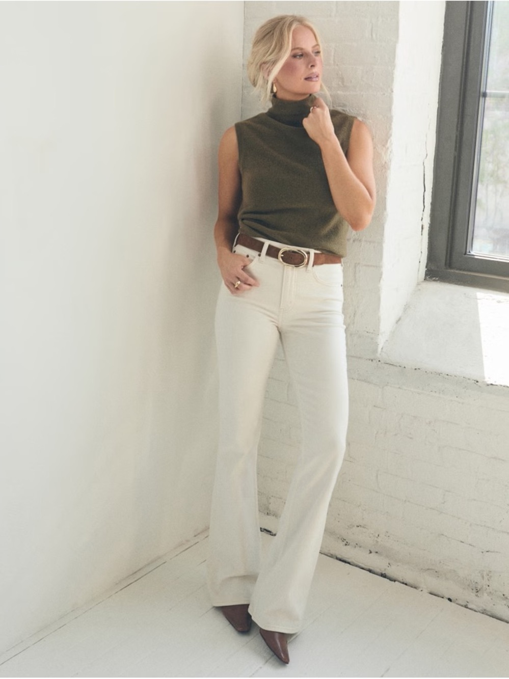 Abercrombie & Fitch High-Rise Cream Flare Jeans
